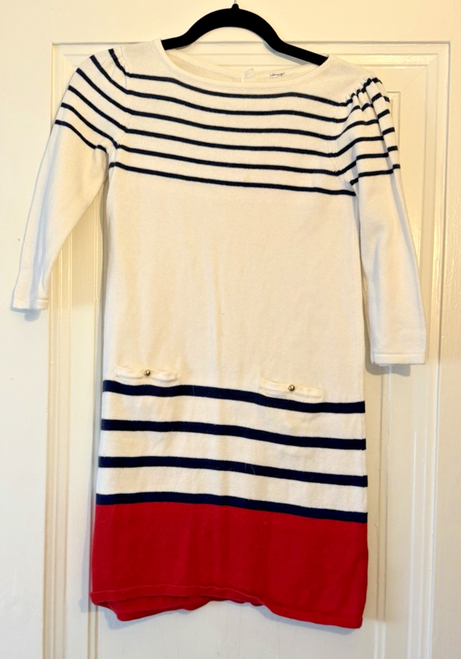 Janie & Jack Red, White & Blue Striped Sweater Dress w/ Front Pockets, size 10